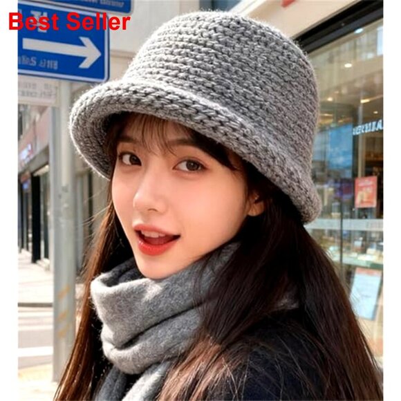 Acrylic Knitted Bucket Hat Winter Warm Crochet Cap